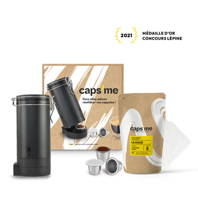Coffret Caps Me shaker + 3 capsules réutilisables + 48 opercules + 200g de café